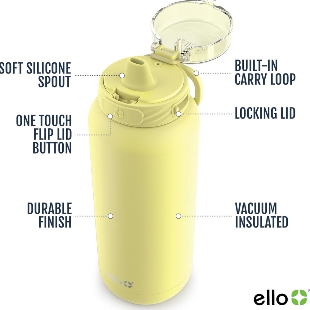 Ello 32 Fl Oz Yellow Insulated Water Bottle with Straw - Picture 4 of 7